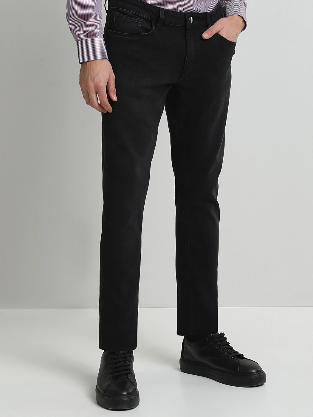 Siyah Slim Fit Denim Pamuk Karışımlı Pantolon - 3