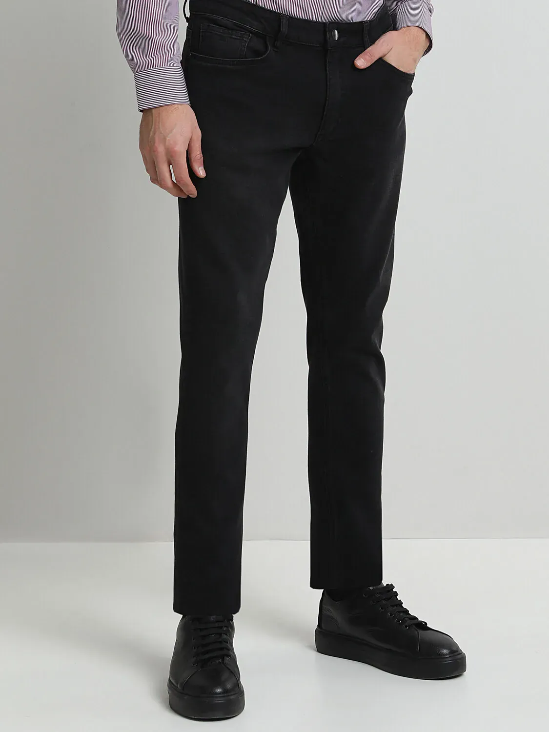Siyah Slim Fit Denim Pamuk Karışımlı Pantolon - 3