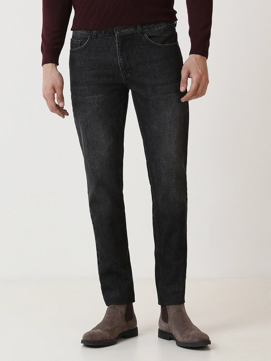 Siyah Slim Fit Denim Pamuk Karışımlı Pantolon - 1