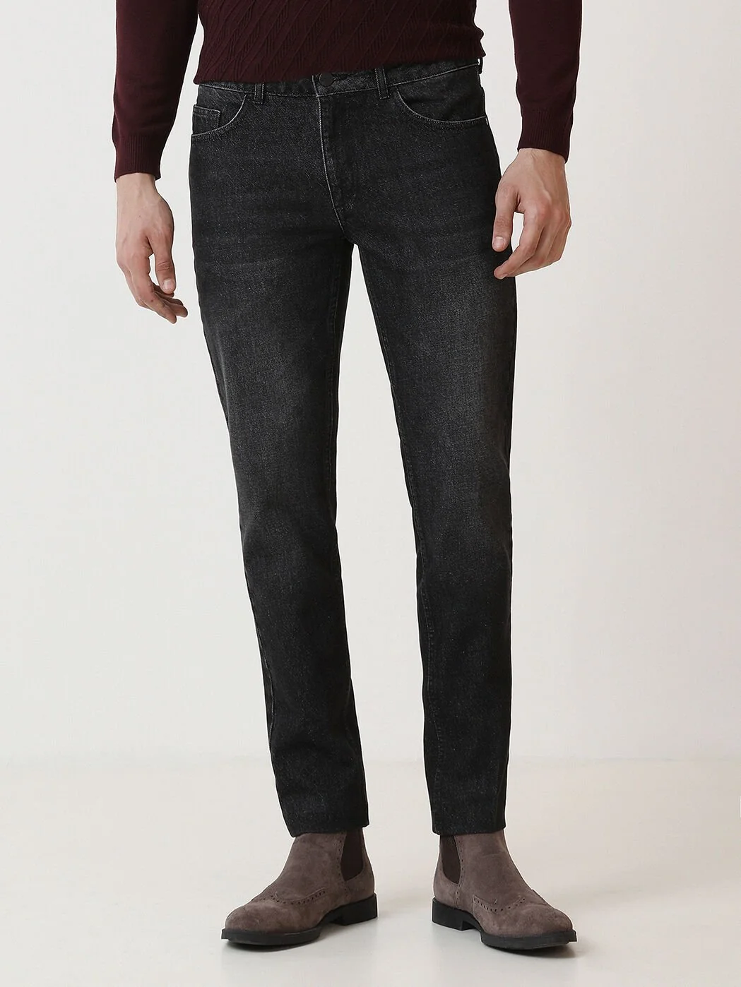 Siyah Slim Fit Denim Pamuk Karışımlı Pantolon - 1