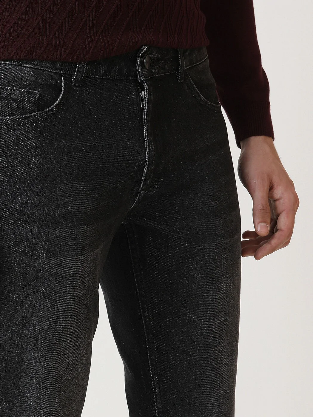 Siyah Slim Fit Denim Pamuk Karışımlı Pantolon - 3