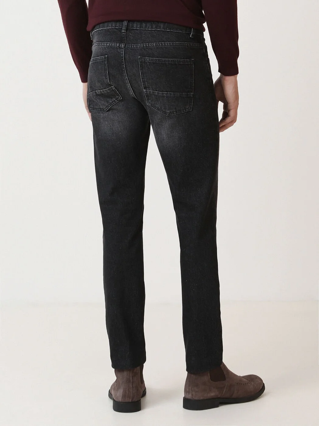 Siyah Slim Fit Denim Pamuk Karışımlı Pantolon - 4