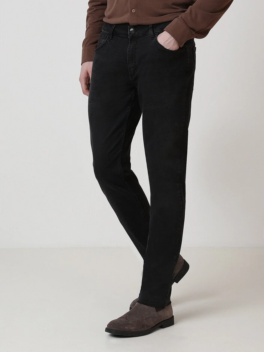 Siyah Slim Fit Denim Pamuk Karışımlı Pantolon - 1