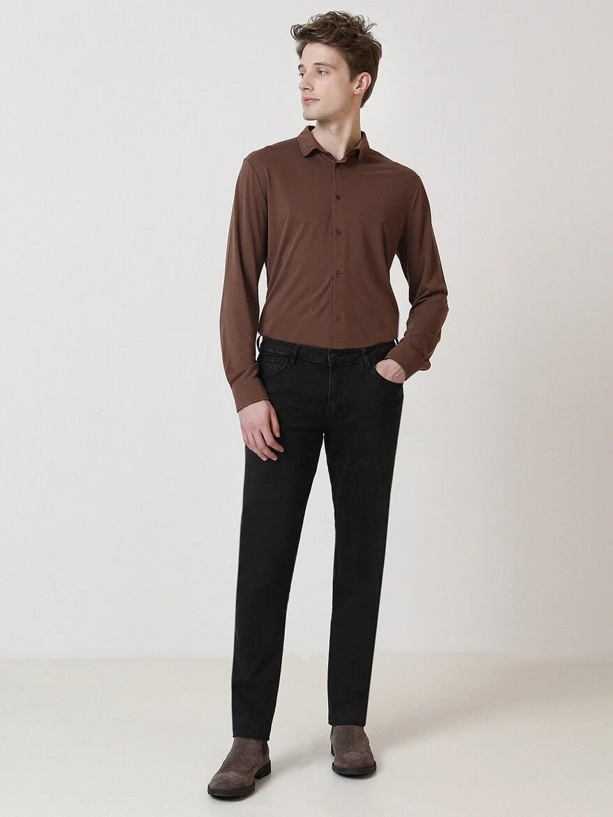 Siyah Slim Fit Denim Pamuk Karışımlı Pantolon - 2