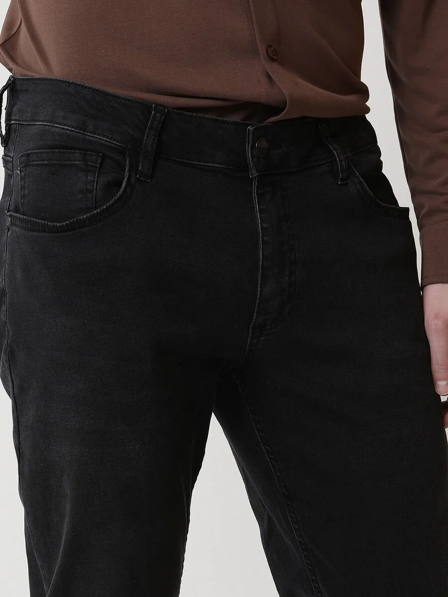 Siyah Slim Fit Denim Pamuk Karışımlı Pantolon - 3