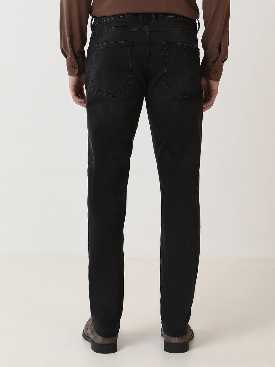 Siyah Slim Fit Denim Pamuk Karışımlı Pantolon - 4