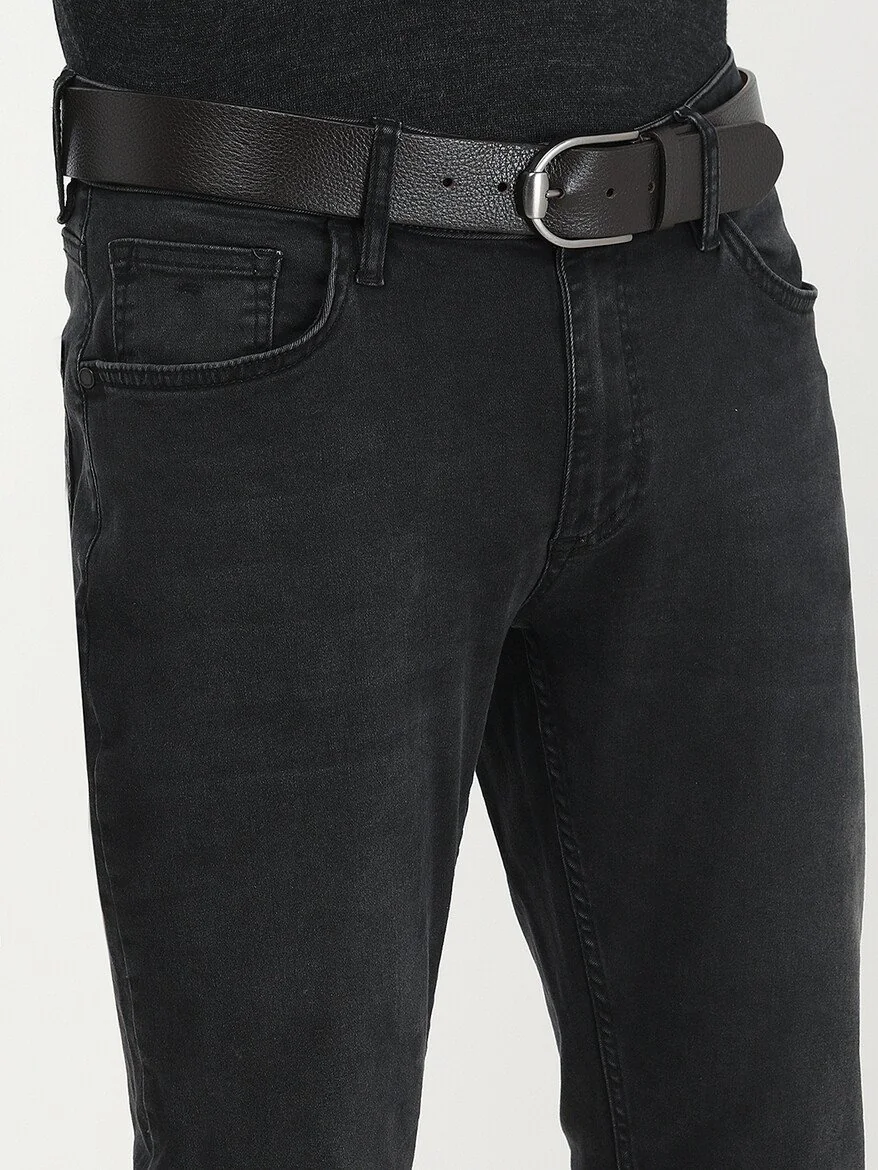 Siyah Slim Fit Denim Pamuk Karışımlı Pantolon - 1