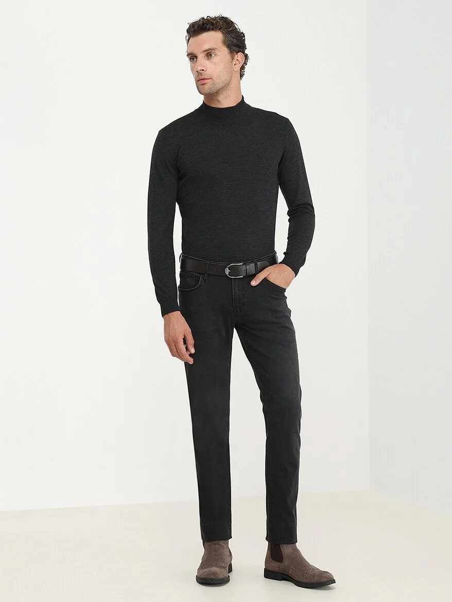 Siyah Slim Fit Denim Pamuk Karışımlı Pantolon - 3