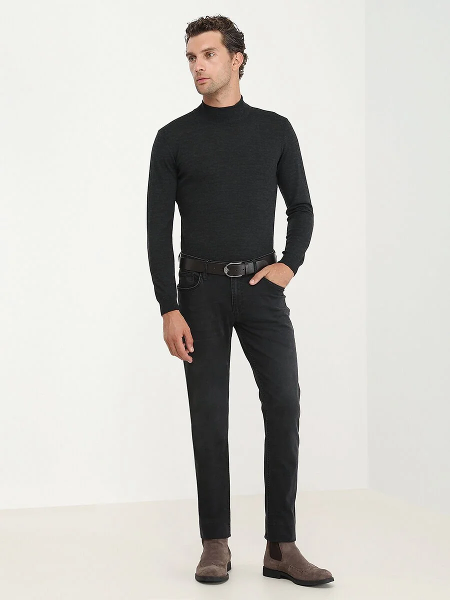 Siyah Slim Fit Denim Pamuk Karışımlı Pantolon - 3
