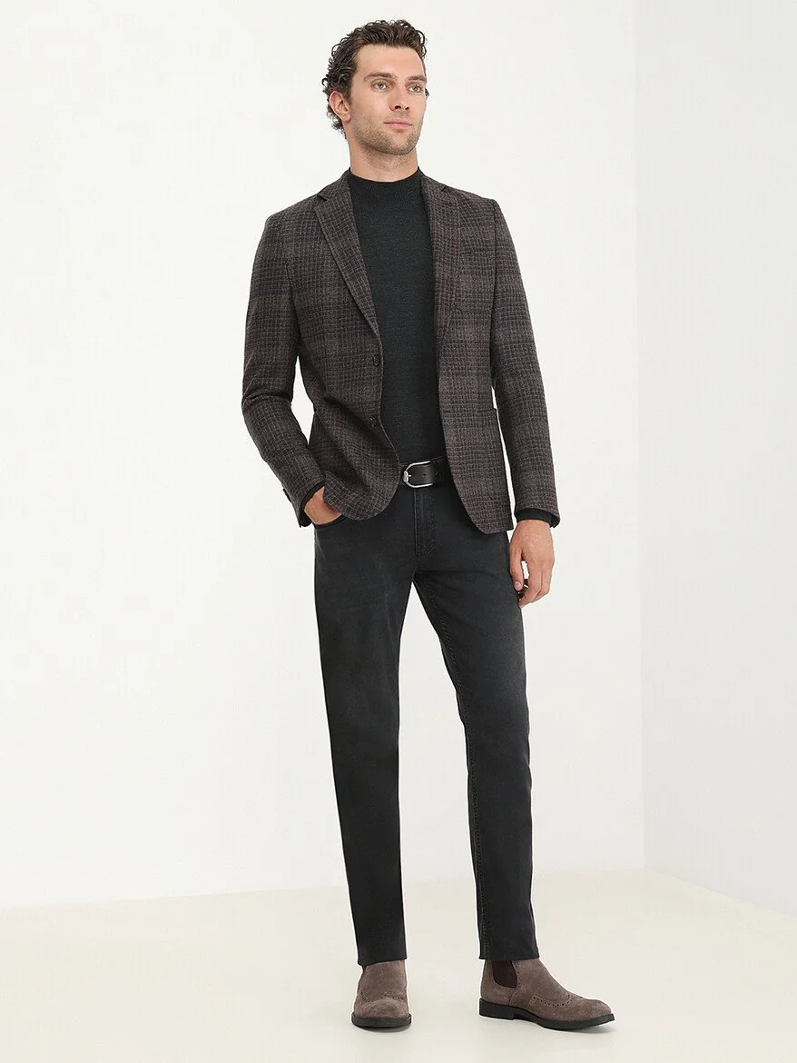 Siyah Slim Fit Denim Pamuk Karışımlı Pantolon - 4