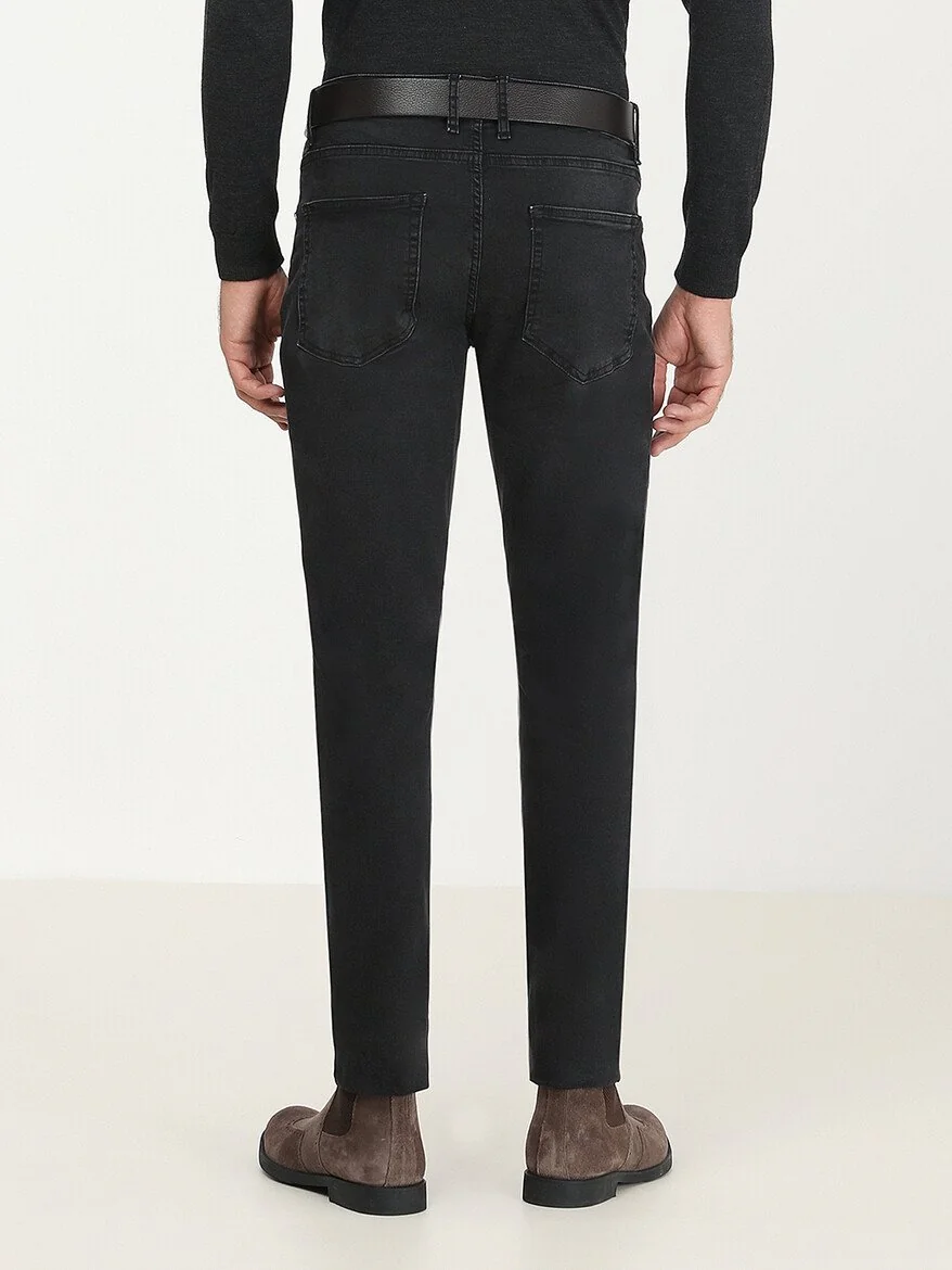 Siyah Slim Fit Denim Pamuk Karışımlı Pantolon - 5