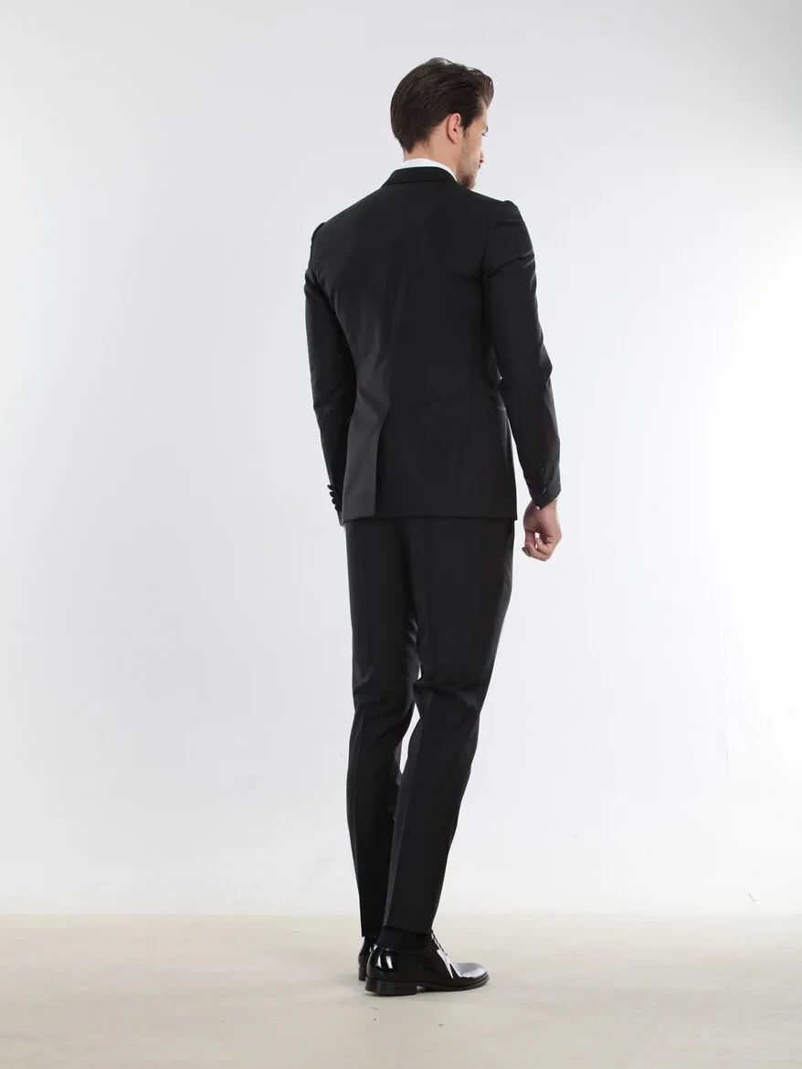 Siyah Slim Fit Kelebek Yaka Dokuma Smokin Takım Elbise - 6