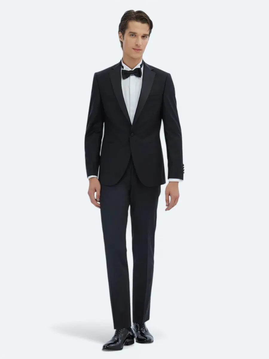 Siyah Slim Fit Kelebek Yaka Dokuma Smokin Takım Elbise - 2