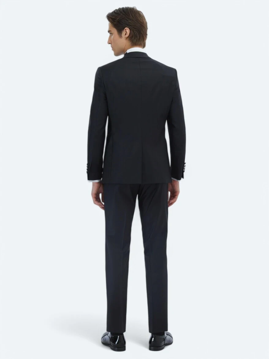 Siyah Slim Fit Kelebek Yaka Dokuma Smokin Takım Elbise - 5