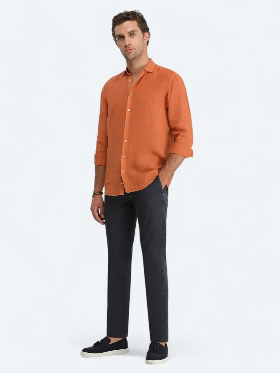 Somon Düz Regular Fit Dokuma Casual %100 Pamuk Gömlek - 2