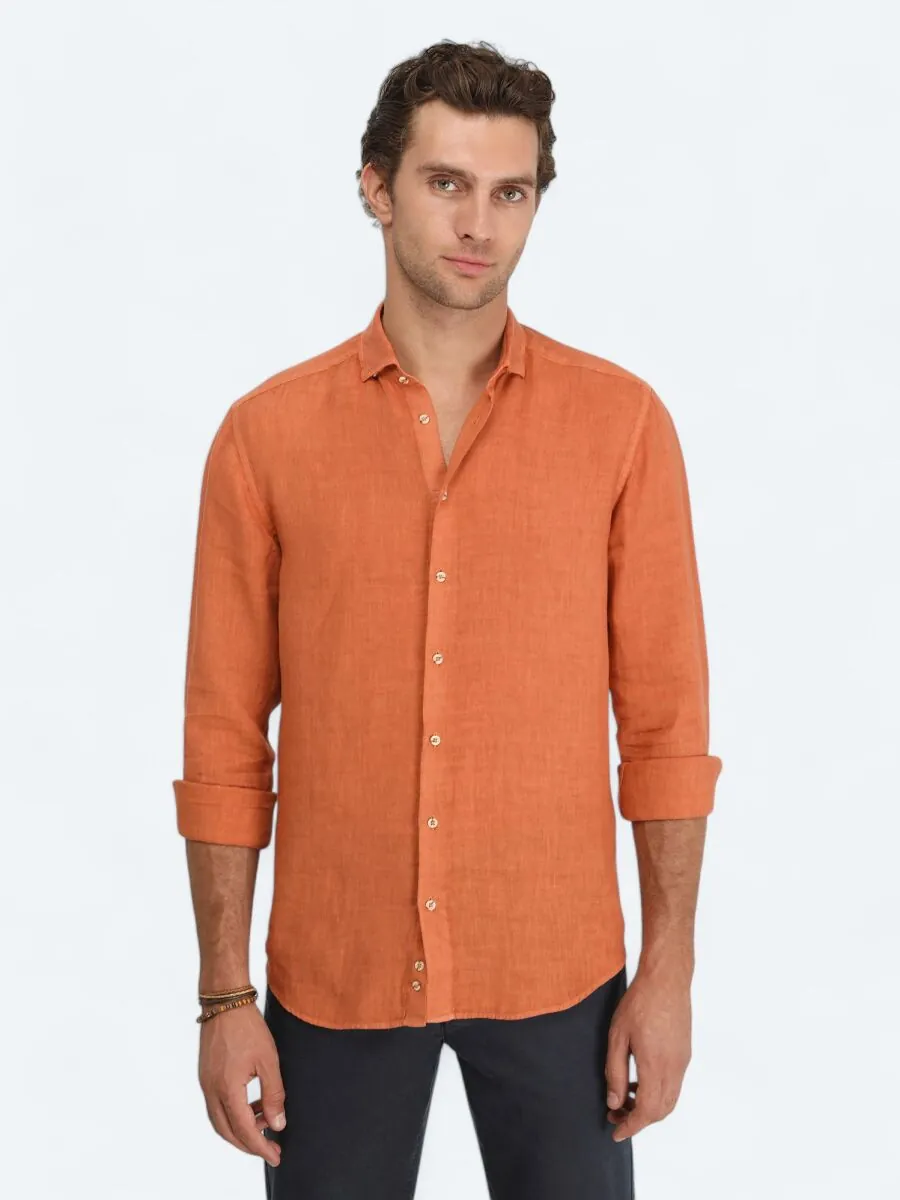 Somon Düz Regular Fit Dokuma Casual %100 Pamuk Gömlek - 3