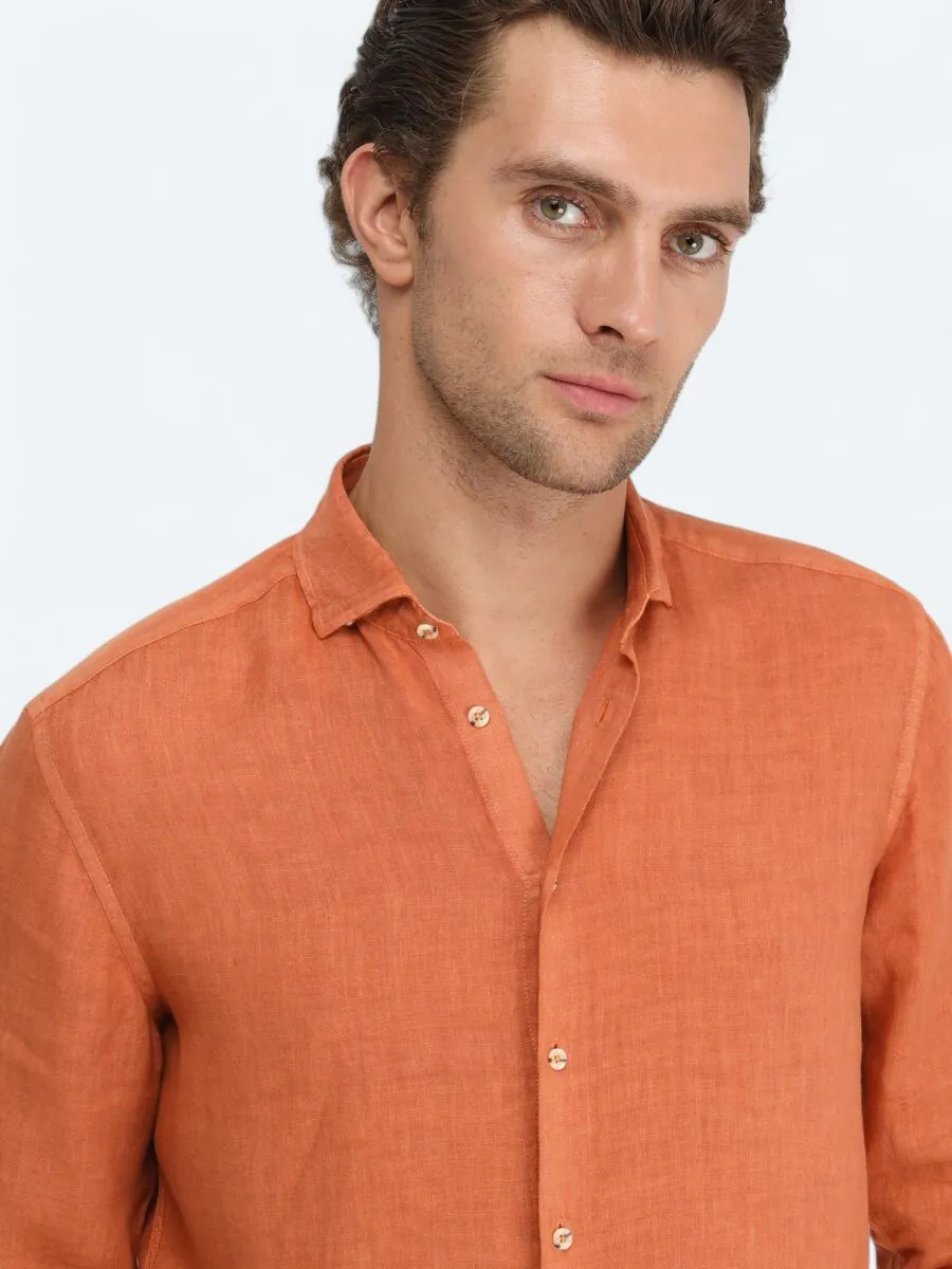 Somon Düz Regular Fit Dokuma Casual %100 Pamuk Gömlek - 4