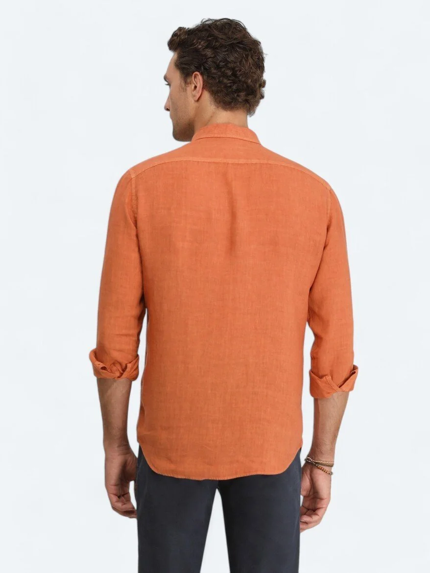 Somon Düz Regular Fit Dokuma Casual %100 Pamuk Gömlek - 5
