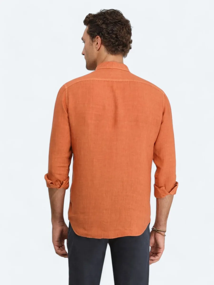 Somon Düz Regular Fit Dokuma Casual %100 Pamuk Gömlek - 5