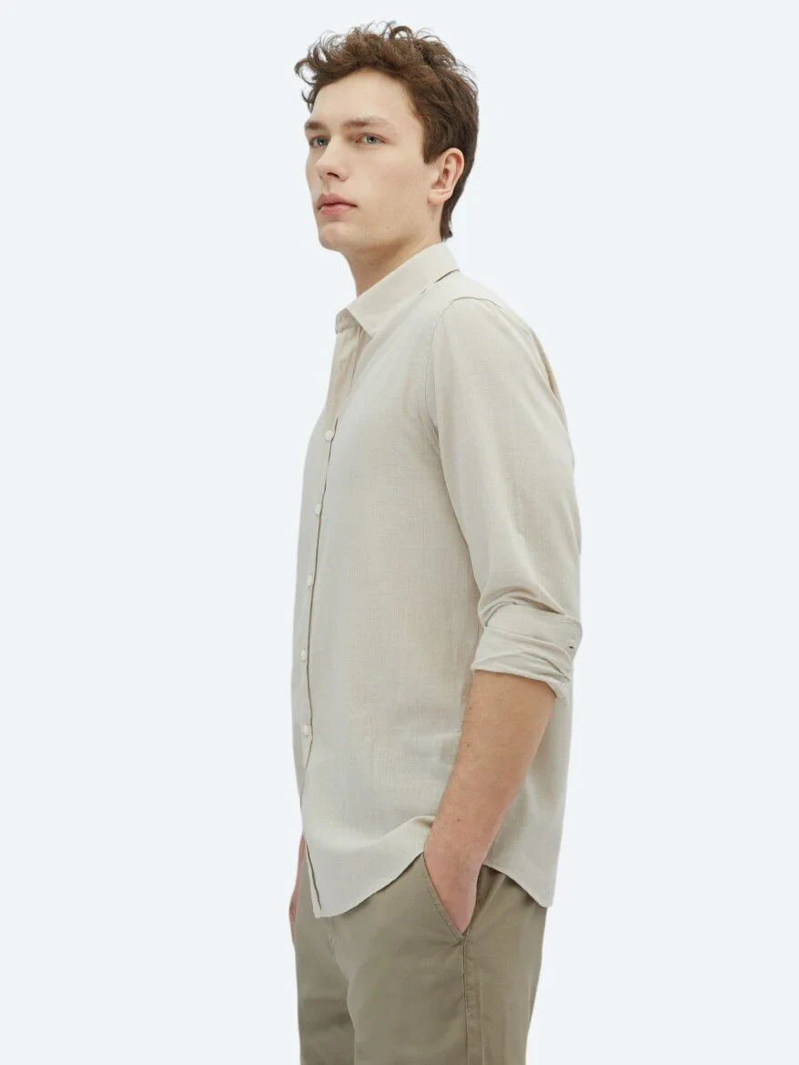 Stone Plain Weaving Casual 100% Cotton Shirt - 3