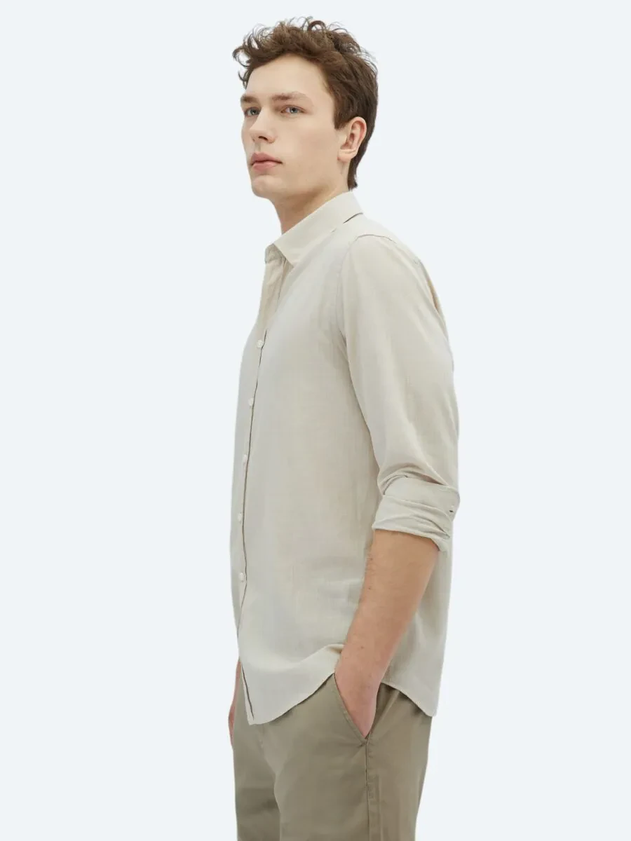 Stone Plain Weaving Casual 100% Cotton Shirt - 3