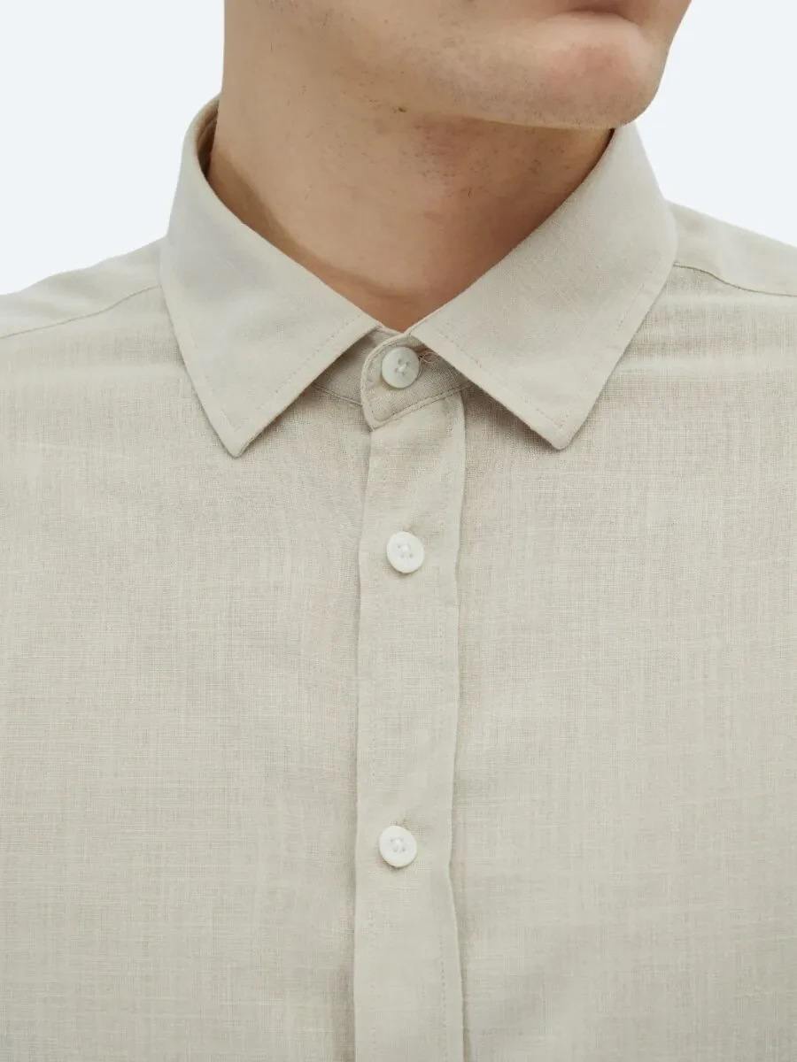 Stone Plain Weaving Casual 100% Cotton Shirt - 5
