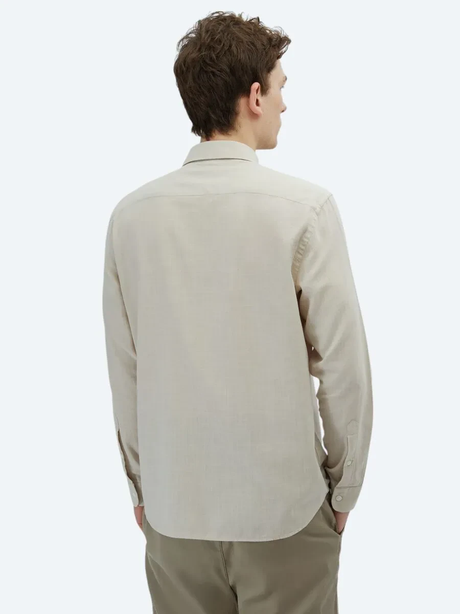 Stone Plain Weaving Casual 100% Cotton Shirt - 6