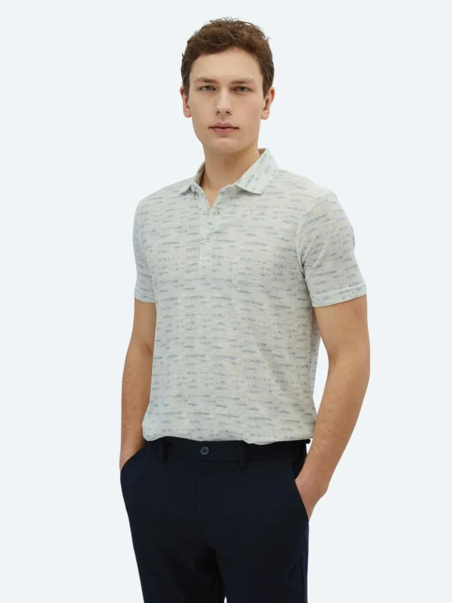 Stone Printed Polo Neck Cotton Blended T-Shirt - 1