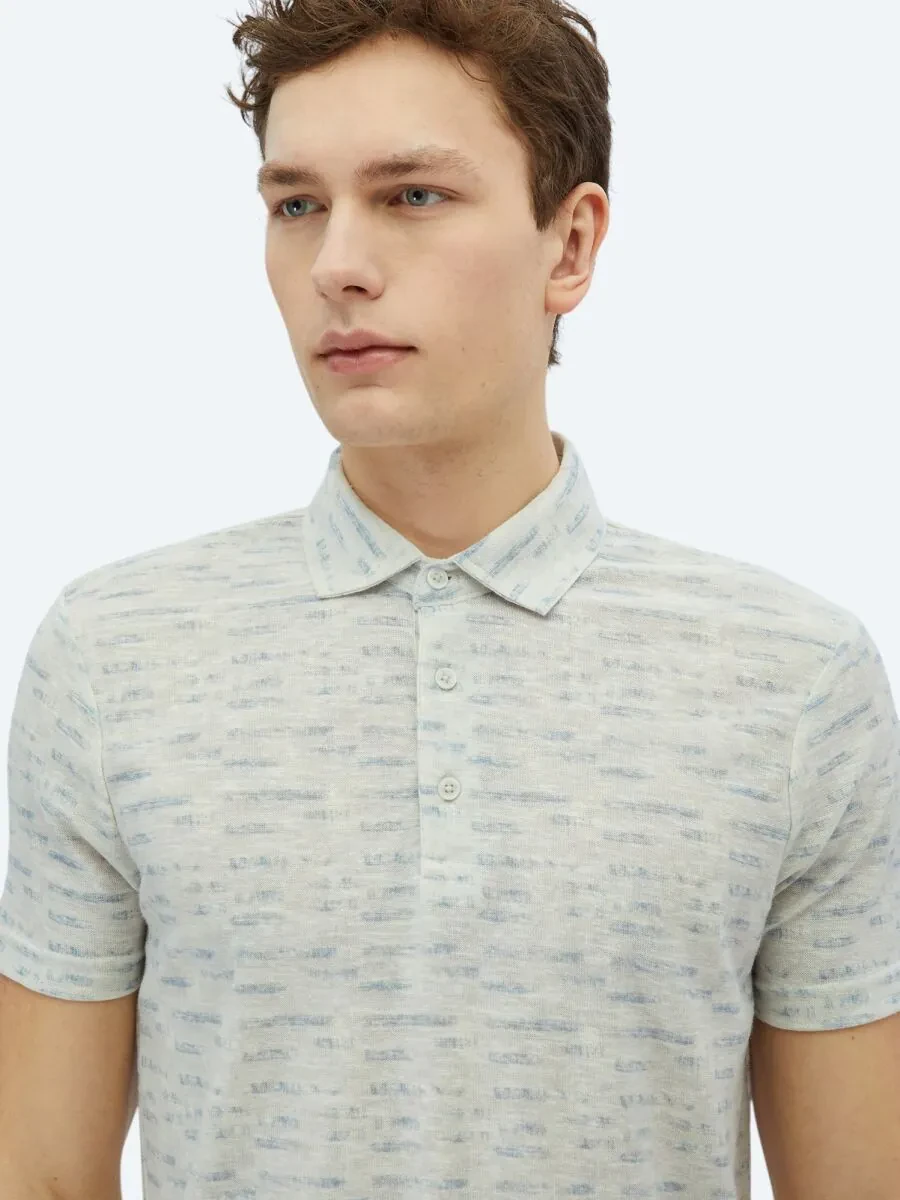 Stone Printed Polo Neck Cotton Blended T-Shirt - 3