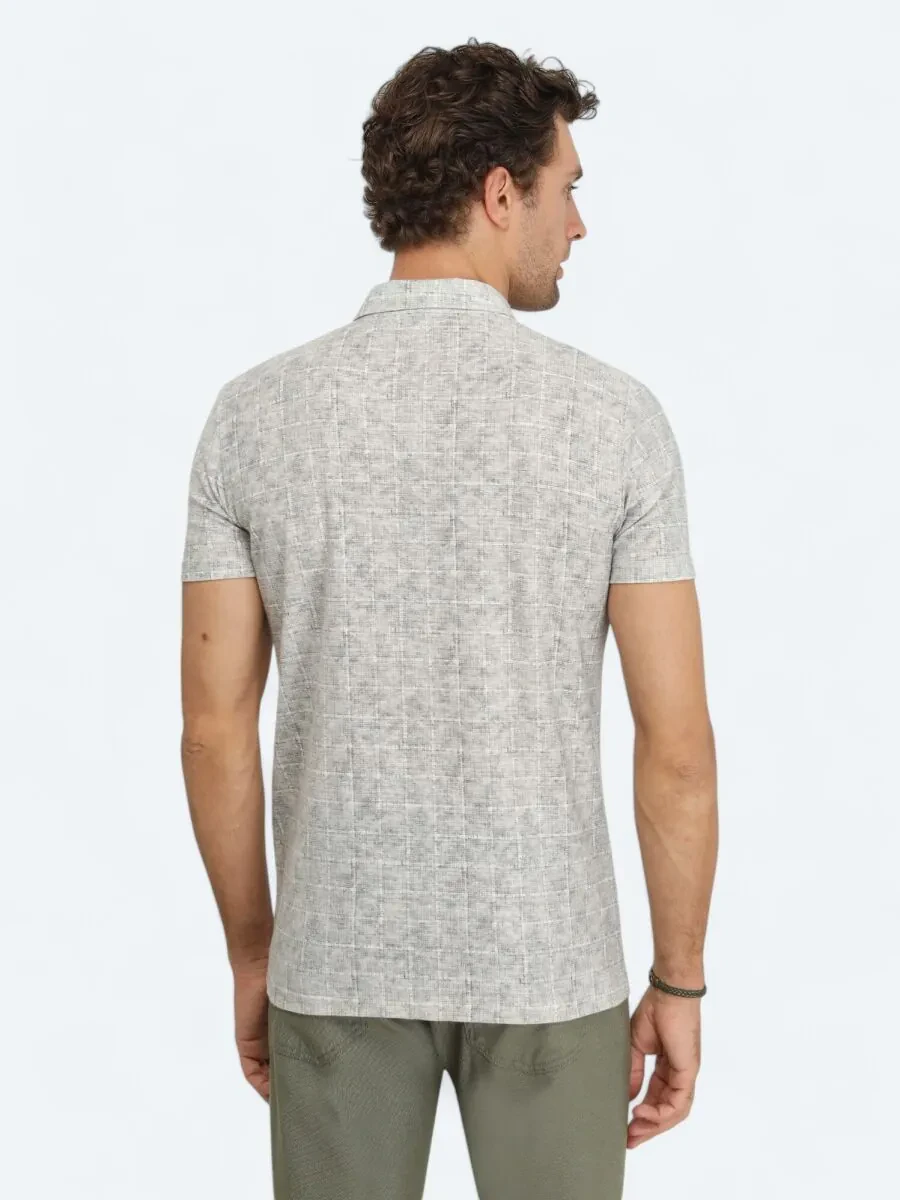 Stone Printed Regular Fit Knitting Casual Linen Blended Shirt - 5