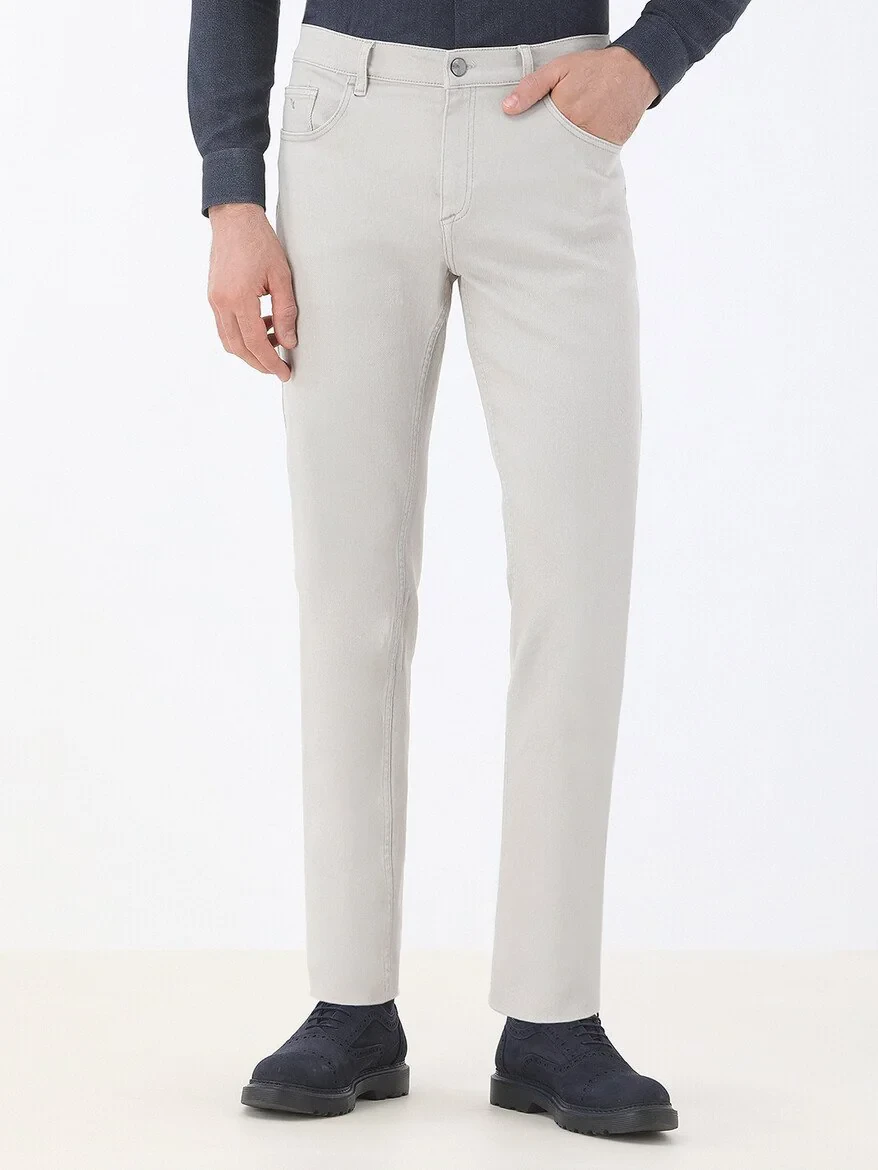 Stone Slim Fit Denim Cotton Blended Trousers - 1