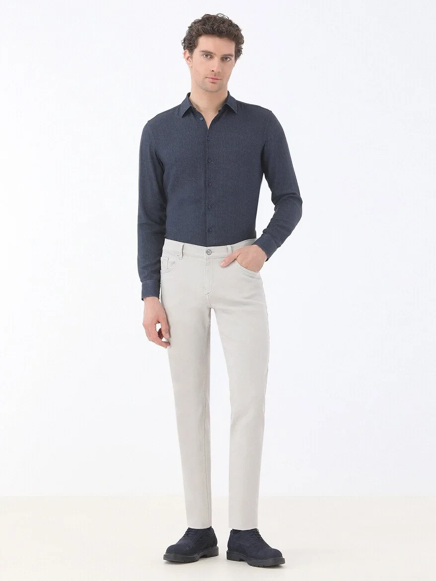 Stone Slim Fit Denim Cotton Blended Trousers - 2
