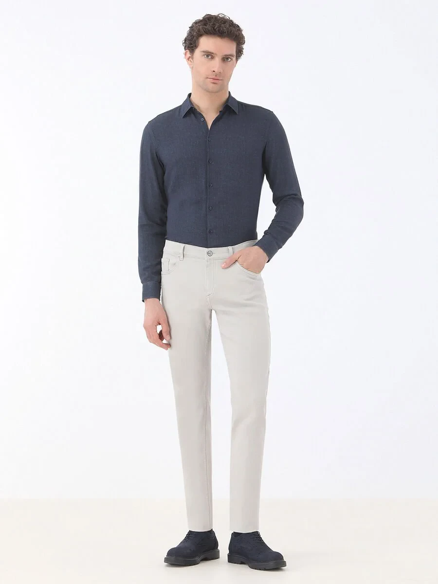 Stone Slim Fit Denim Cotton Blended Trousers - 2