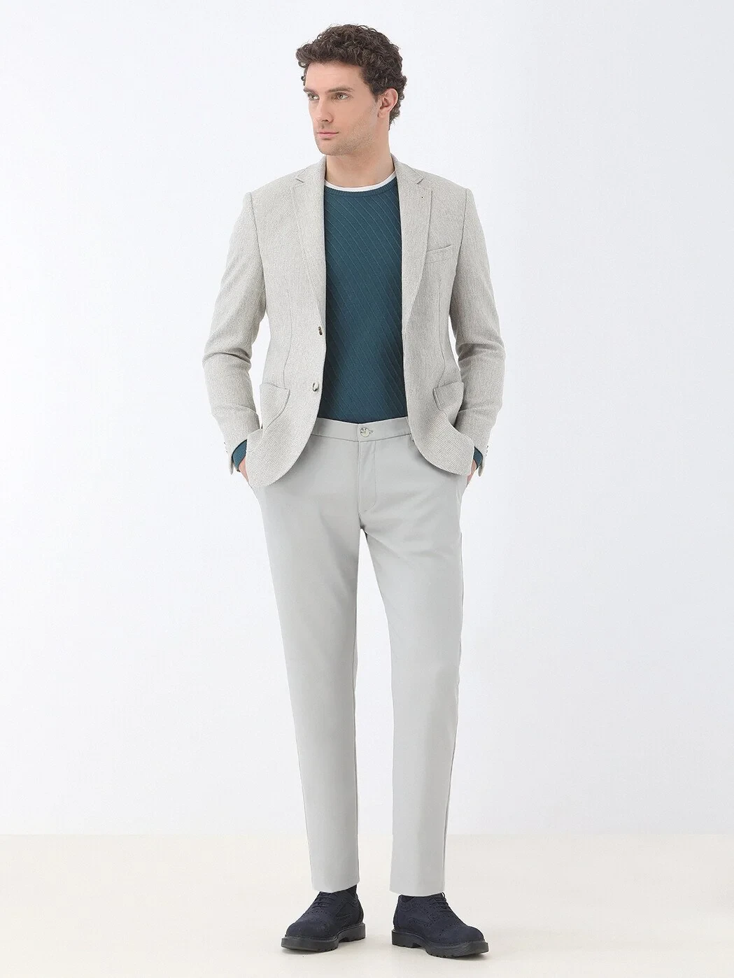 Stone Striped Modern Fit Wool Blended Jacket - 2