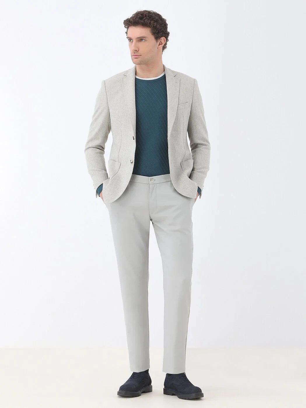 Stone Striped Modern Fit Wool Blended Jacket - 2