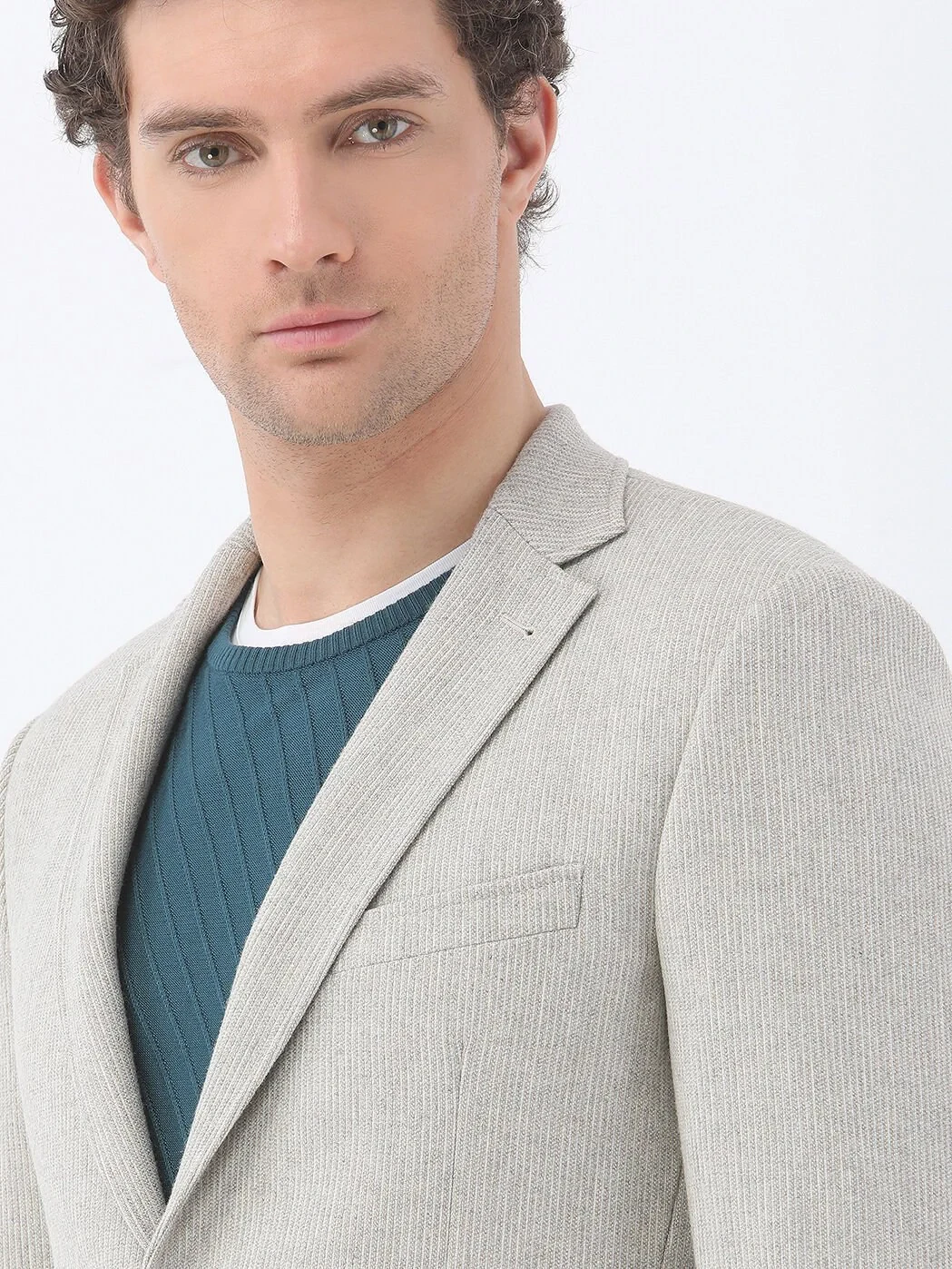 Stone Striped Modern Fit Wool Blended Jacket - 3