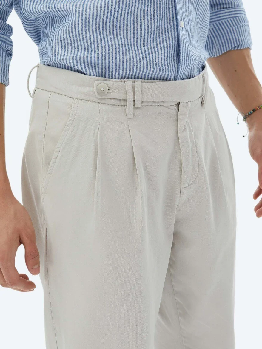 Stone Weaving Carrot Fit Smart Casual 100% Cotton Trousers 