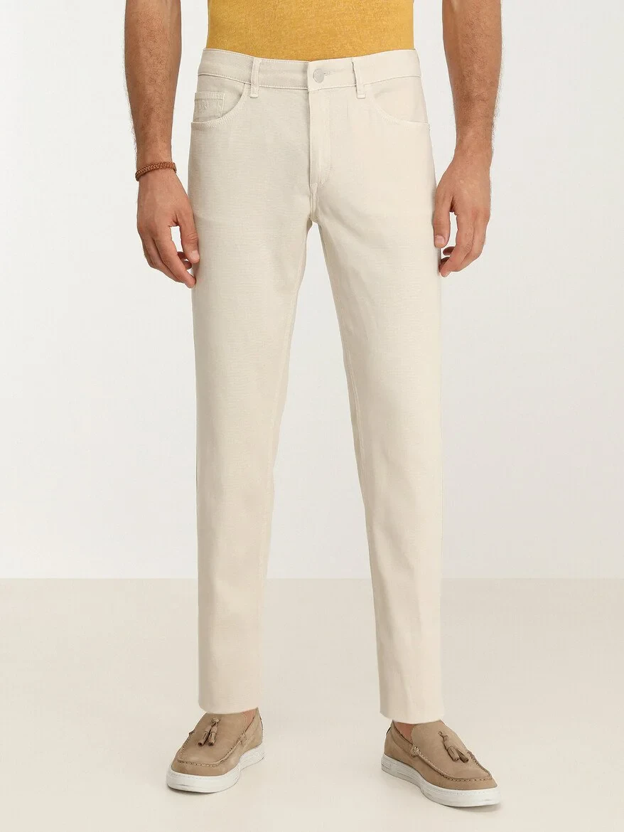 Stone Weaving Slim Fit Casual Cotton Blended Trousers - 1
