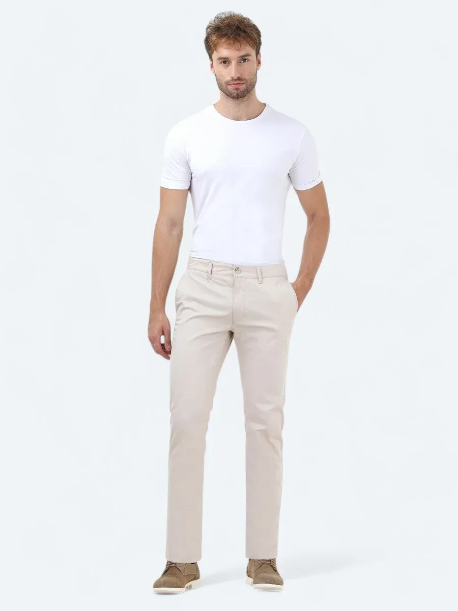 Stone Weaving Slim Fit Casual Cotton Blended Trousers - 1