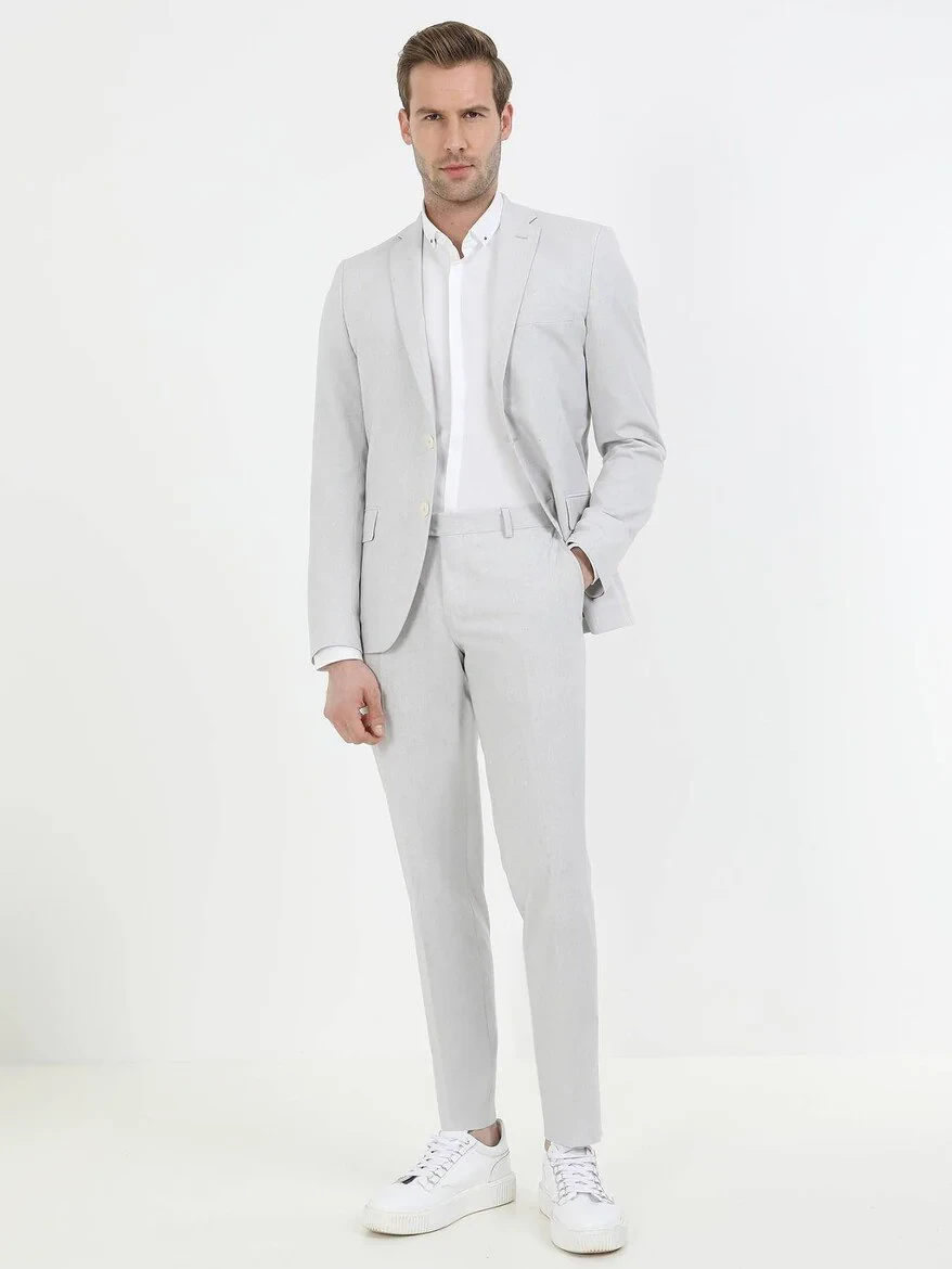 Taş Desenli Slim Fit Keten Karışımlı Takım Elbise - 1