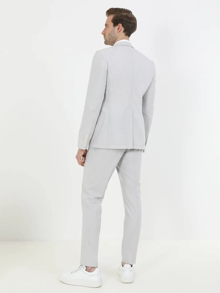 Taş Desenli Slim Fit Keten Karışımlı Takım Elbise - 5