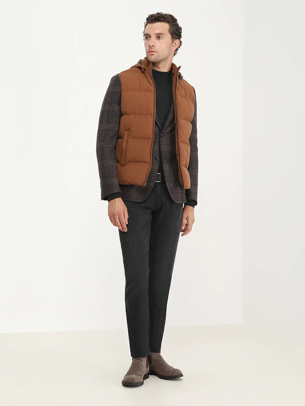 Tile Red Cotton Blended Weaving Puffer Vest - 4