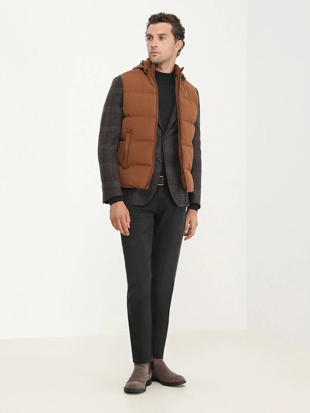 Tile Red Cotton Blended Weaving Puffer Vest - 4