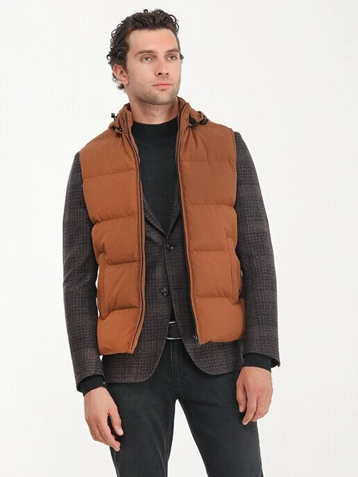 Tile Red Cotton Blended Weaving Puffer Vest - 5