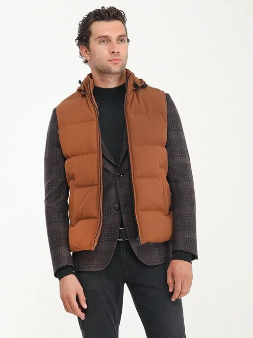 Tile Red Cotton Blended Weaving Puffer Vest - 5