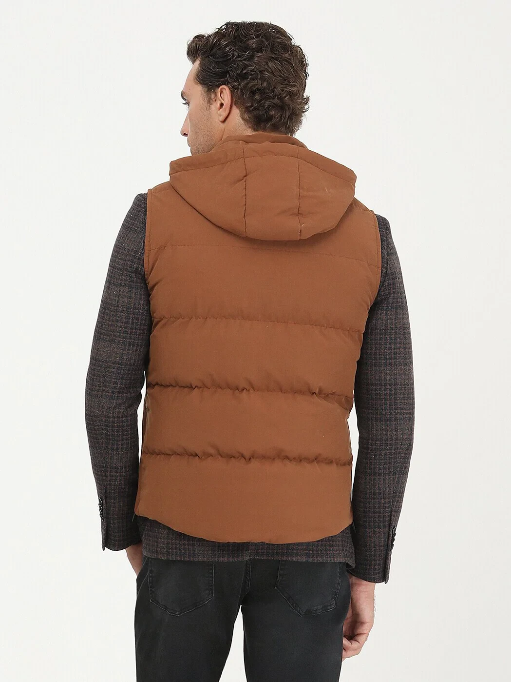 Tile Red Cotton Blended Weaving Puffer Vest - 6