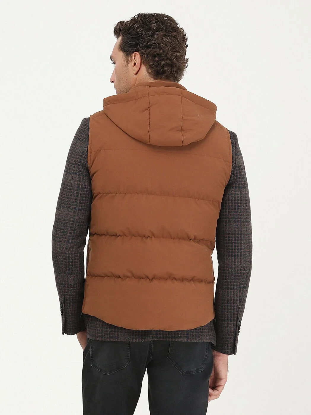 Tile Red Cotton Blended Weaving Puffer Vest - 6