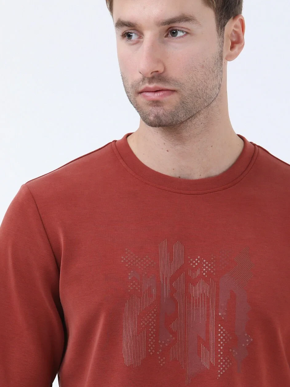 Tile Red Crew Neck Printed Sweatshirt - 3
