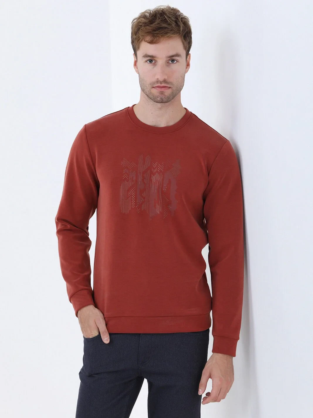 Tile Red Crew Neck Printed Sweatshirt - 4