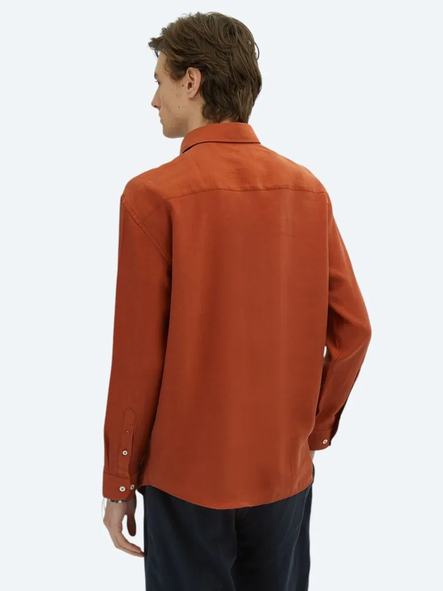 Tile Red Plain Oversize Fit Weaving Casual Shirt - 5